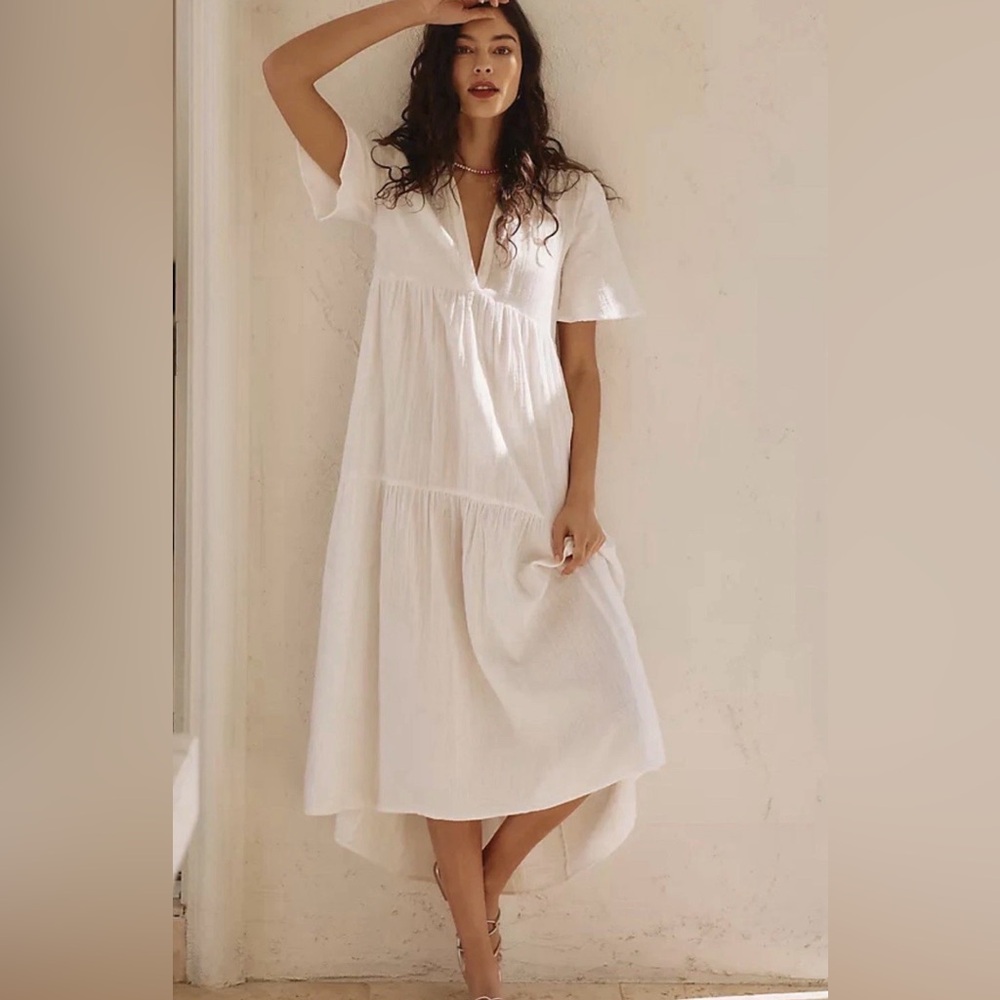 NWT ANTHROPOLOGIE The Kallie Flowy Tiered Maxi Gauzy Dress White Sz: XL - Picture 2 of 16